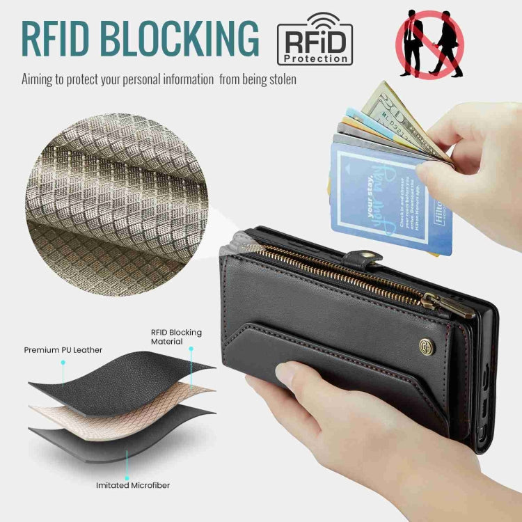 For Samsung Galaxy S22 Ultra 5G CaseMe C36 Card Slots Zipper Wallet RFID Anti-theft Leather Phone Case