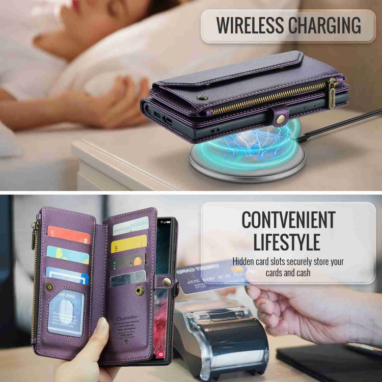 For Samsung Galaxy S22 Ultra 5G CaseMe C36 Card Slots Zipper Wallet RFID Anti-theft Leather Phone Case
