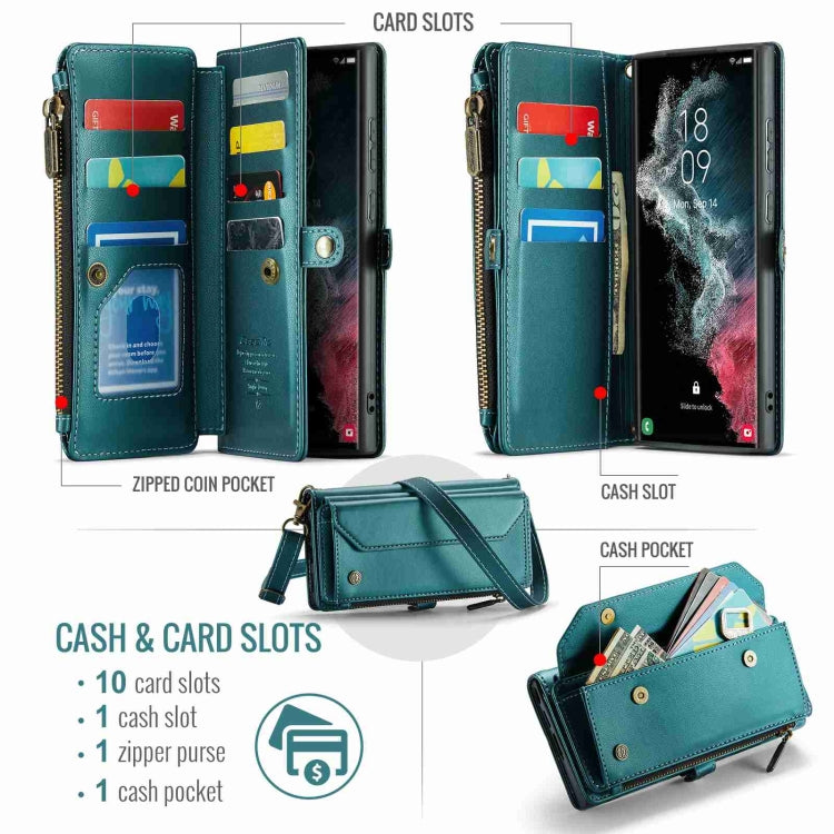 For Samsung Galaxy S22 Ultra 5G CaseMe C36 Card Slots Zipper Wallet RFID Anti-theft Leather Phone Case