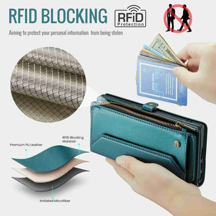 For Samsung Galaxy S22 Ultra 5G CaseMe C36 Card Slots Zipper Wallet RFID Anti-theft Leather Phone Case