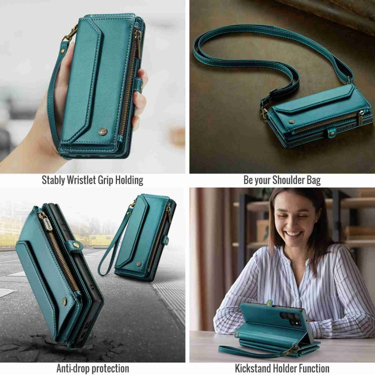 For Samsung Galaxy S22 Ultra 5G CaseMe C36 Card Slots Zipper Wallet RFID Anti-theft Leather Phone Case