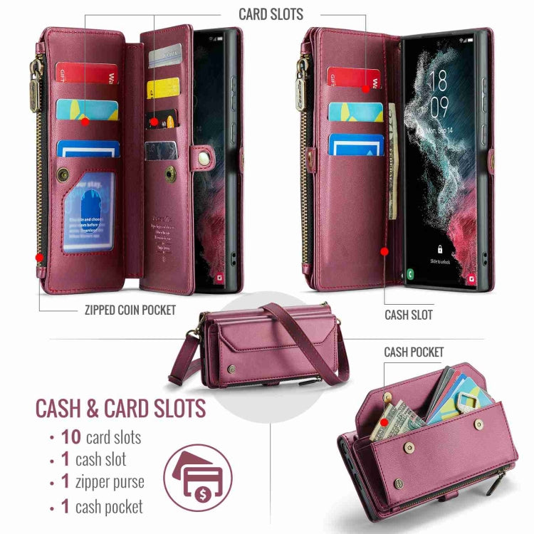 For Samsung Galaxy S22 Ultra 5G CaseMe C36 Card Slots Zipper Wallet RFID Anti-theft Leather Phone Case