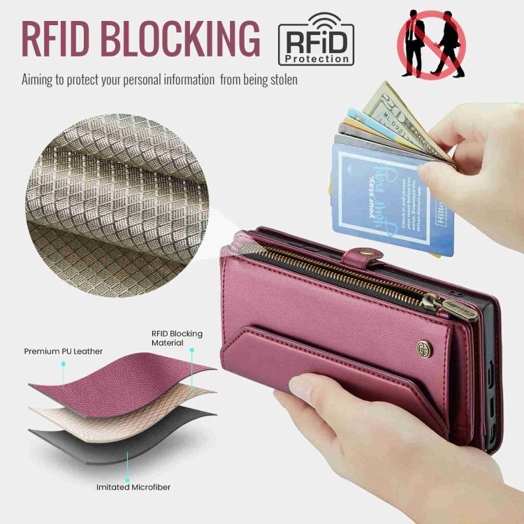For Samsung Galaxy S22 Ultra 5G CaseMe C36 Card Slots Zipper Wallet RFID Anti-theft Leather Phone Case