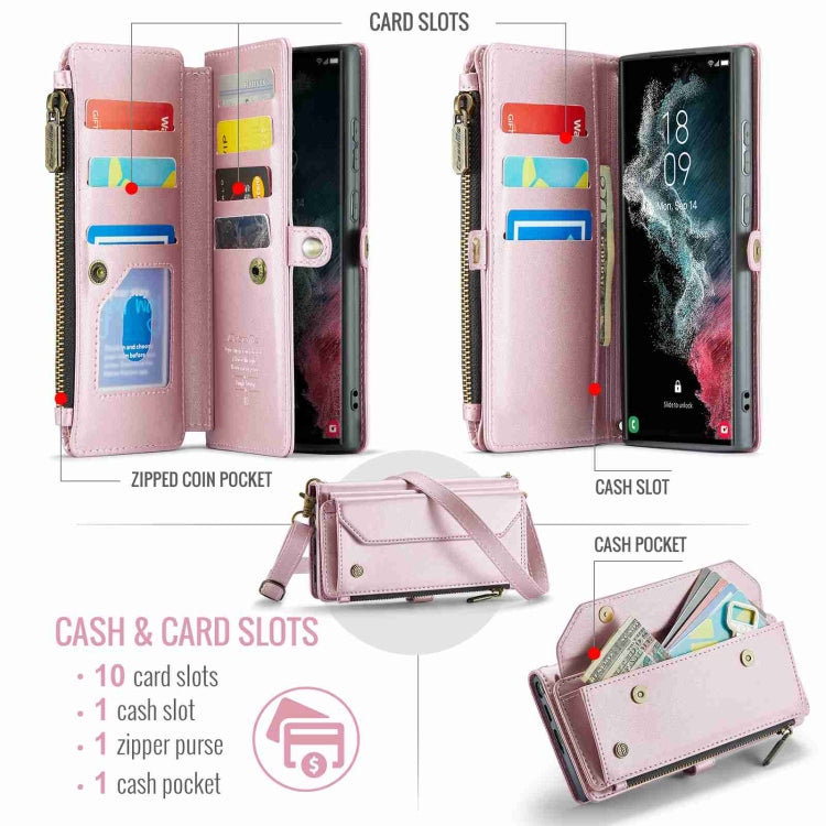 For Samsung Galaxy S22 Ultra 5G CaseMe C36 Card Slots Zipper Wallet RFID Anti-theft Leather Phone Case