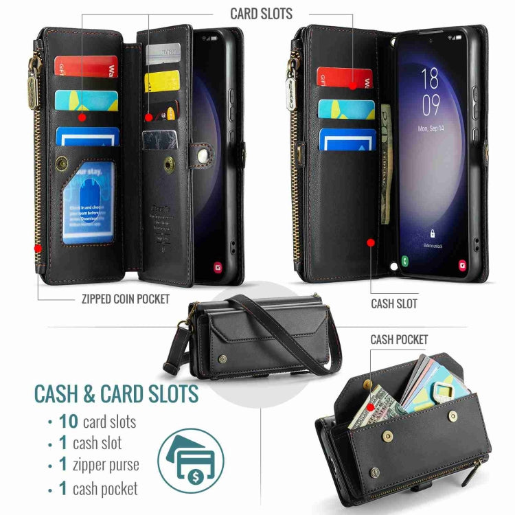 For Samsung Galaxy S23+ 5G CaseMe C36 Card Slots Zipper Wallet RFID Anti-theft Leather Phone Case