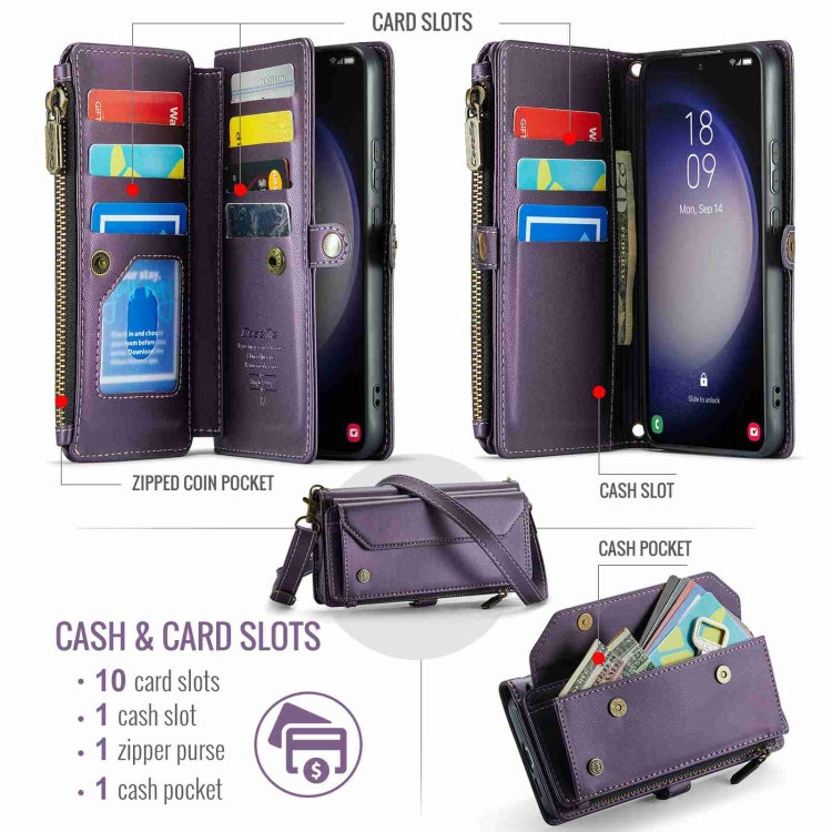 For Samsung Galaxy S23+ 5G CaseMe C36 Card Slots Zipper Wallet RFID Anti-theft Leather Phone Case