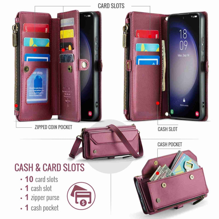 For Samsung Galaxy S23+ 5G CaseMe C36 Card Slots Zipper Wallet RFID Anti-theft Leather Phone Case