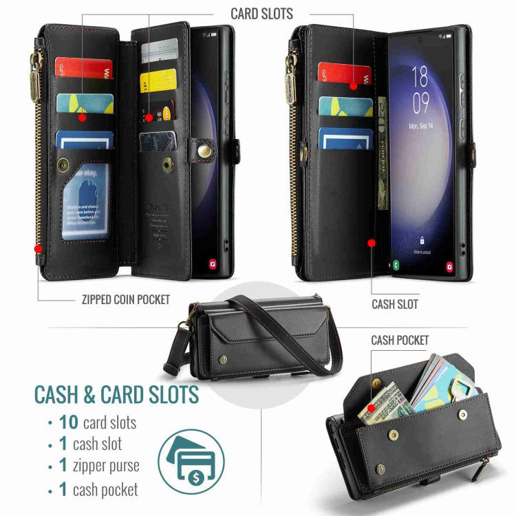 For Samsung Galaxy S23 Ultra 5G CaseMe C36 Card Slots Zipper Wallet RFID Anti-theft Leather Phone Case