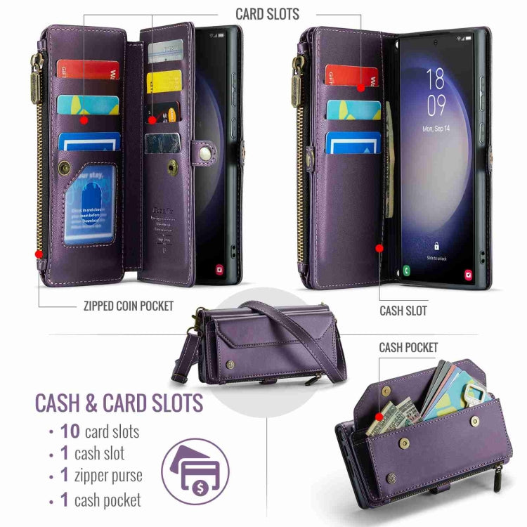 For Samsung Galaxy S23 Ultra 5G CaseMe C36 Card Slots Zipper Wallet RFID Anti-theft Leather Phone Case