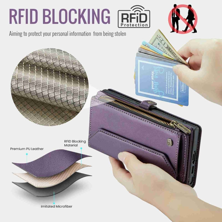 For Samsung Galaxy S23 Ultra 5G CaseMe C36 Card Slots Zipper Wallet RFID Anti-theft Leather Phone Case