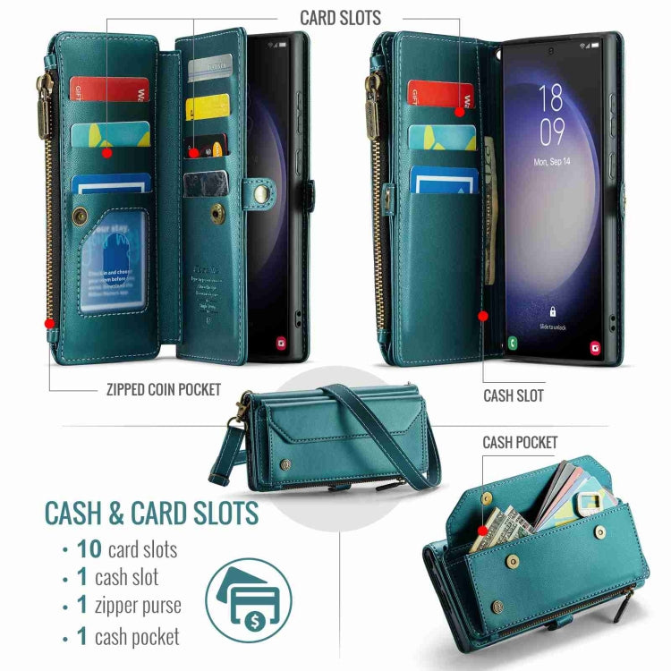 For Samsung Galaxy S23 Ultra 5G CaseMe C36 Card Slots Zipper Wallet RFID Anti-theft Leather Phone Case