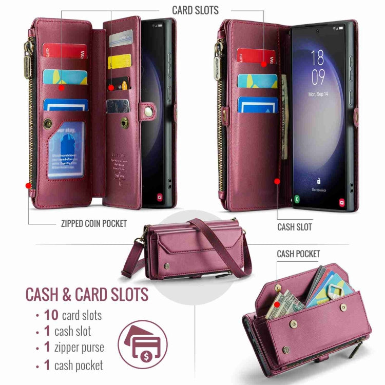 For Samsung Galaxy S23 Ultra 5G CaseMe C36 Card Slots Zipper Wallet RFID Anti-theft Leather Phone Case