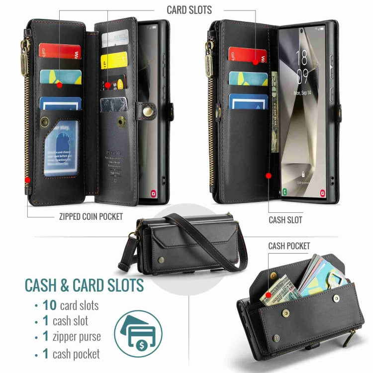 For Samsung Galaxy S24 Ultra 5G CaseMe C36 Card Slots Zipper Wallet RFID Anti-theft Leather Phone Case