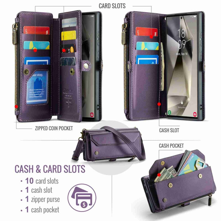 For Samsung Galaxy S24 Ultra 5G CaseMe C36 Card Slots Zipper Wallet RFID Anti-theft Leather Phone Case