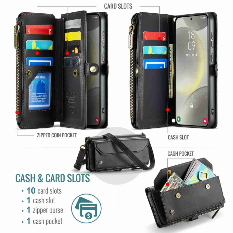 For Samsung Galaxy S24 5G CaseMe C36 Card Slots Zipper Wallet RFID Anti-theft Leather Phone Case