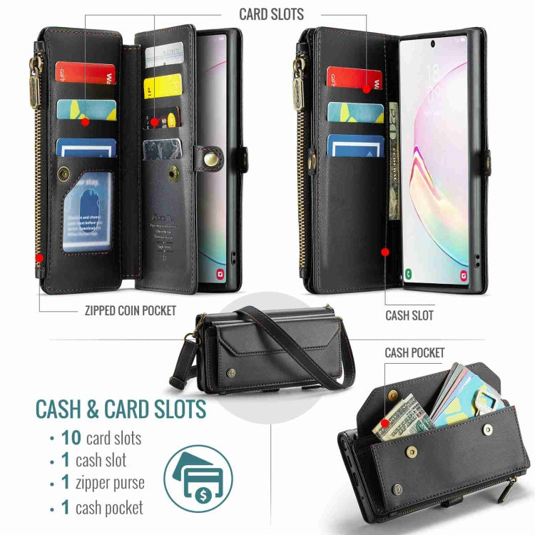 For Samsung Galaxy Note10+ CaseMe C36 Card Slots Zipper Wallet RFID Anti-theft Leather Phone Case