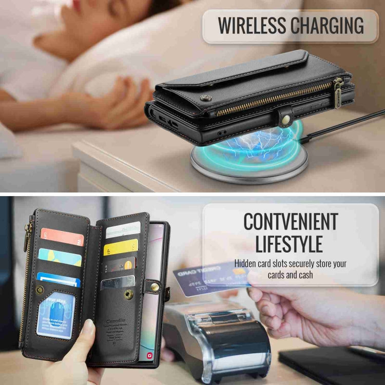 For Samsung Galaxy Note10+ CaseMe C36 Card Slots Zipper Wallet RFID Anti-theft Leather Phone Case