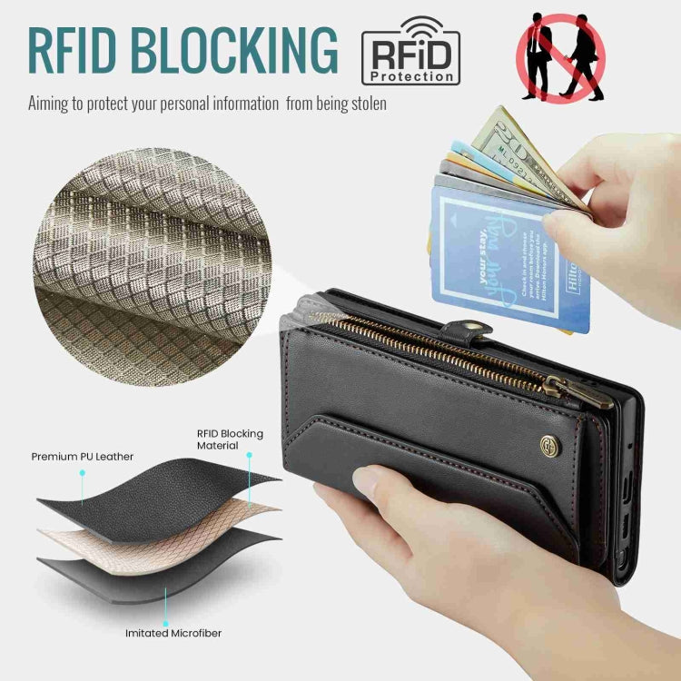 For Samsung Galaxy Note10+ CaseMe C36 Card Slots Zipper Wallet RFID Anti-theft Leather Phone Case