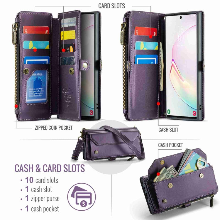 For Samsung Galaxy Note10+ CaseMe C36 Card Slots Zipper Wallet RFID Anti-theft Leather Phone Case