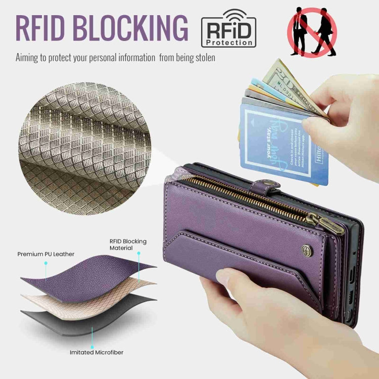 For Samsung Galaxy Note10+ CaseMe C36 Card Slots Zipper Wallet RFID Anti-theft Leather Phone Case