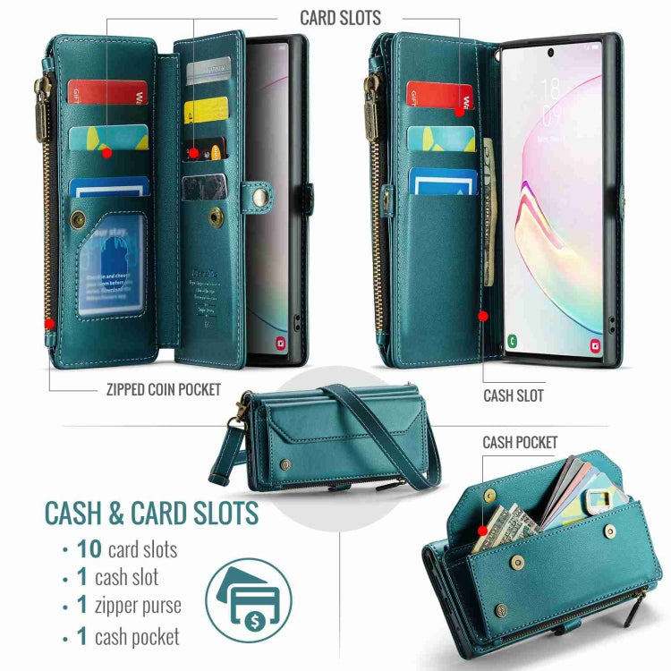 For Samsung Galaxy Note10+ CaseMe C36 Card Slots Zipper Wallet RFID Anti-theft Leather Phone Case