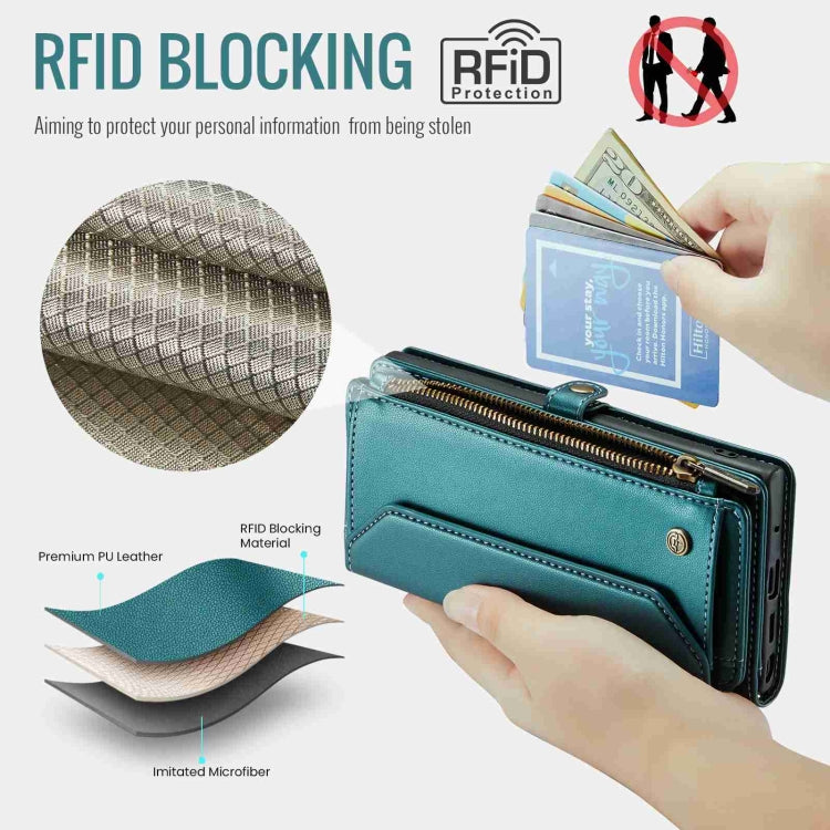 For Samsung Galaxy Note10+ CaseMe C36 Card Slots Zipper Wallet RFID Anti-theft Leather Phone Case