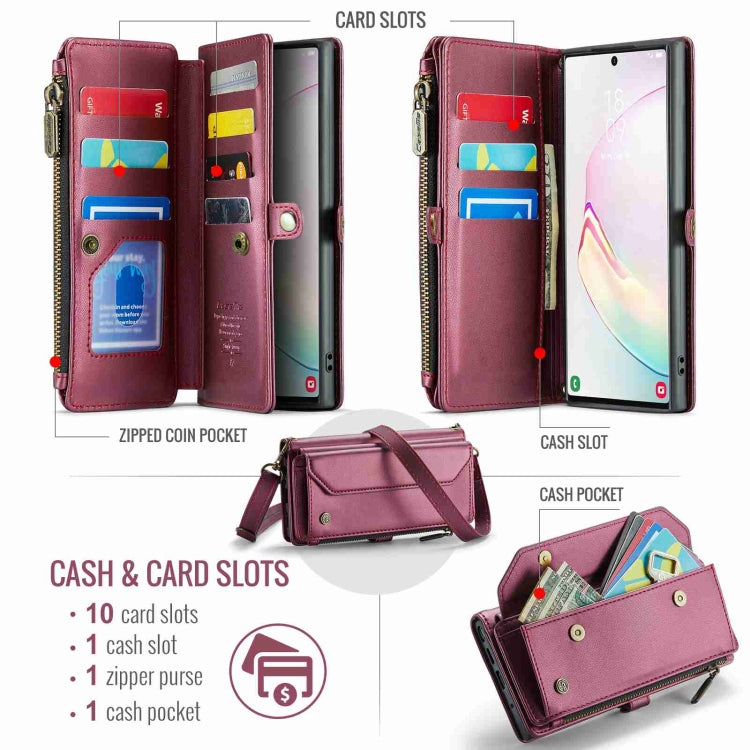 For Samsung Galaxy Note10+ CaseMe C36 Card Slots Zipper Wallet RFID Anti-theft Leather Phone Case