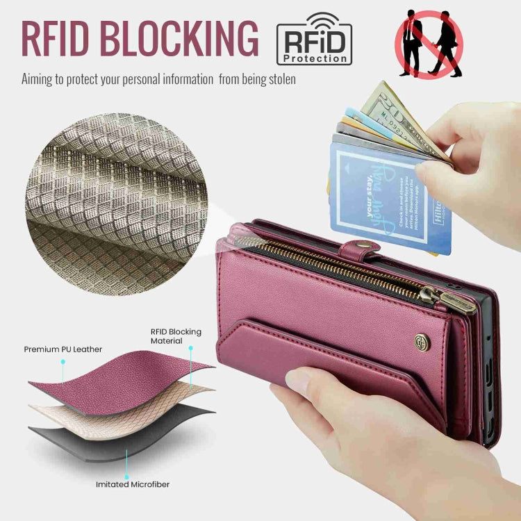 For Samsung Galaxy Note10+ CaseMe C36 Card Slots Zipper Wallet RFID Anti-theft Leather Phone Case