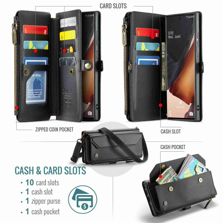 For Samsung Galaxy Note20 Ultra CaseMe C36 Card Slots Zipper Wallet RFID Anti-theft Leather Phone Case