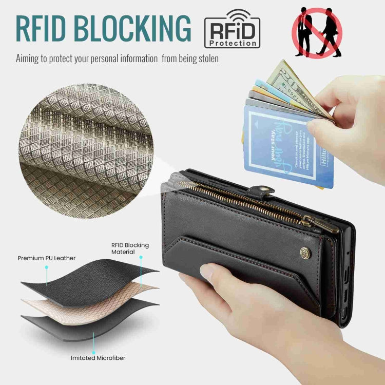 For Samsung Galaxy Note20 Ultra CaseMe C36 Card Slots Zipper Wallet RFID Anti-theft Leather Phone Case