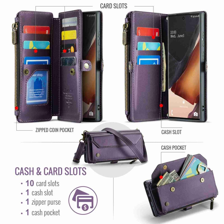 For Samsung Galaxy Note20 Ultra CaseMe C36 Card Slots Zipper Wallet RFID Anti-theft Leather Phone Case