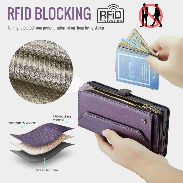 For Samsung Galaxy Note20 Ultra CaseMe C36 Card Slots Zipper Wallet RFID Anti-theft Leather Phone Case