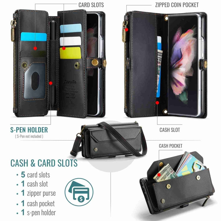 For Samsung Galaxy Z Fold3 CaseMe C36 Card Slots Zipper Wallet RFID Anti-theft Leather Phone Case