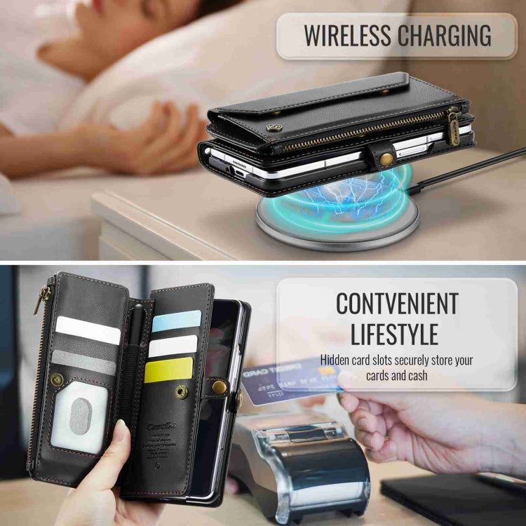 For Samsung Galaxy Z Fold3 CaseMe C36 Card Slots Zipper Wallet RFID Anti-theft Leather Phone Case