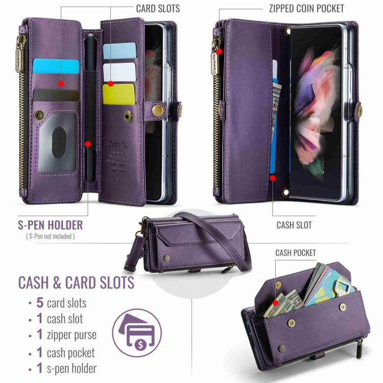 For Samsung Galaxy Z Fold3 CaseMe C36 Card Slots Zipper Wallet RFID Anti-theft Leather Phone Case
