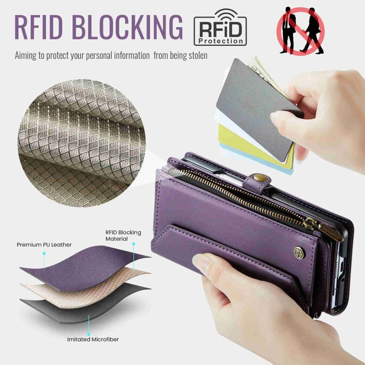 For Samsung Galaxy Z Fold3 CaseMe C36 Card Slots Zipper Wallet RFID Anti-theft Leather Phone Case