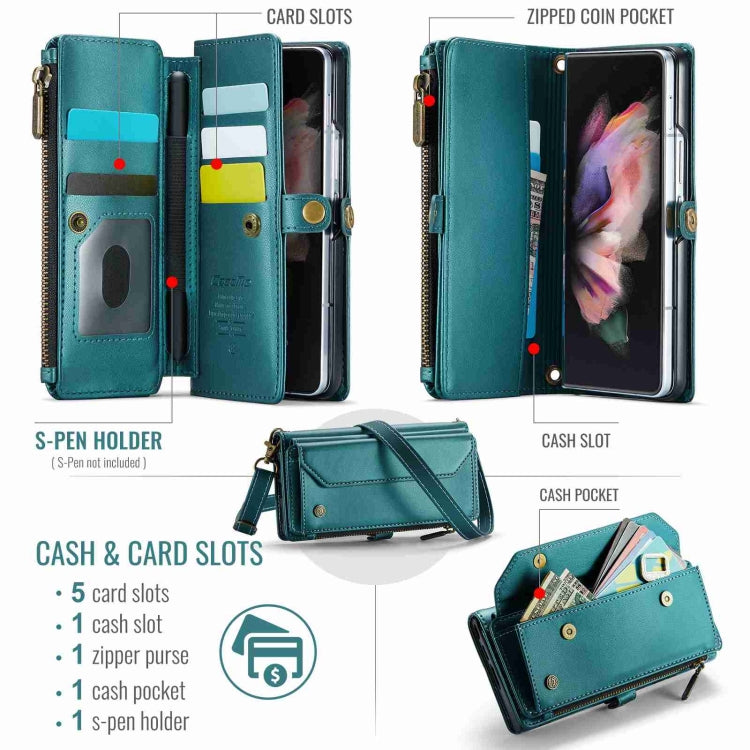 For Samsung Galaxy Z Fold3 CaseMe C36 Card Slots Zipper Wallet RFID Anti-theft Leather Phone Case