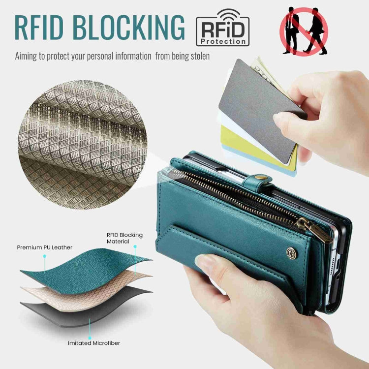 For Samsung Galaxy Z Fold3 CaseMe C36 Card Slots Zipper Wallet RFID Anti-theft Leather Phone Case