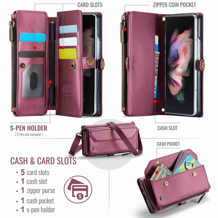 For Samsung Galaxy Z Fold3 CaseMe C36 Card Slots Zipper Wallet RFID Anti-theft Leather Phone Case