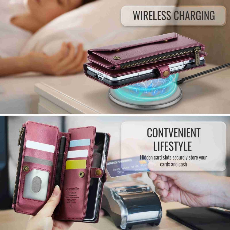 For Samsung Galaxy Z Fold3 CaseMe C36 Card Slots Zipper Wallet RFID Anti-theft Leather Phone Case