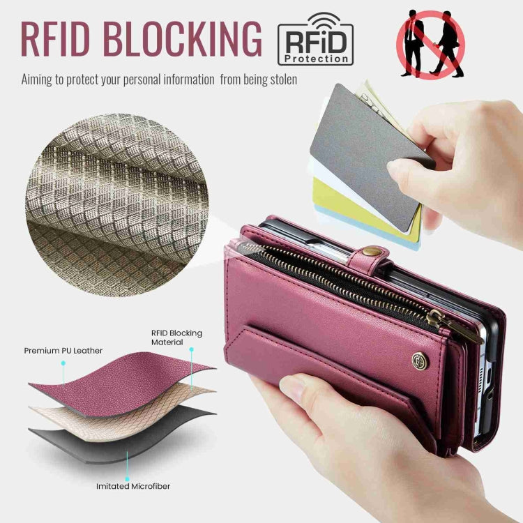 For Samsung Galaxy Z Fold3 CaseMe C36 Card Slots Zipper Wallet RFID Anti-theft Leather Phone Case