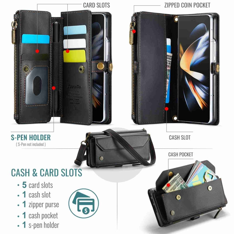 For Samsung Galaxy Z Fold4 CaseMe C36 Card Slots Zipper Wallet RFID Anti-theft Leather Phone Case