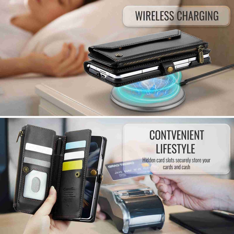 For Samsung Galaxy Z Fold4 CaseMe C36 Card Slots Zipper Wallet RFID Anti-theft Leather Phone Case