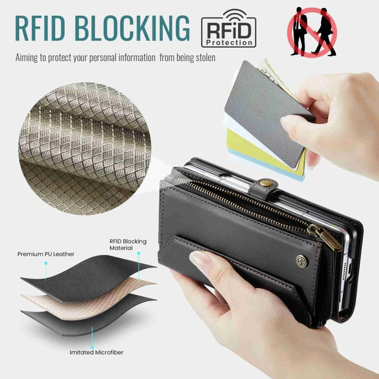For Samsung Galaxy Z Fold4 CaseMe C36 Card Slots Zipper Wallet RFID Anti-theft Leather Phone Case