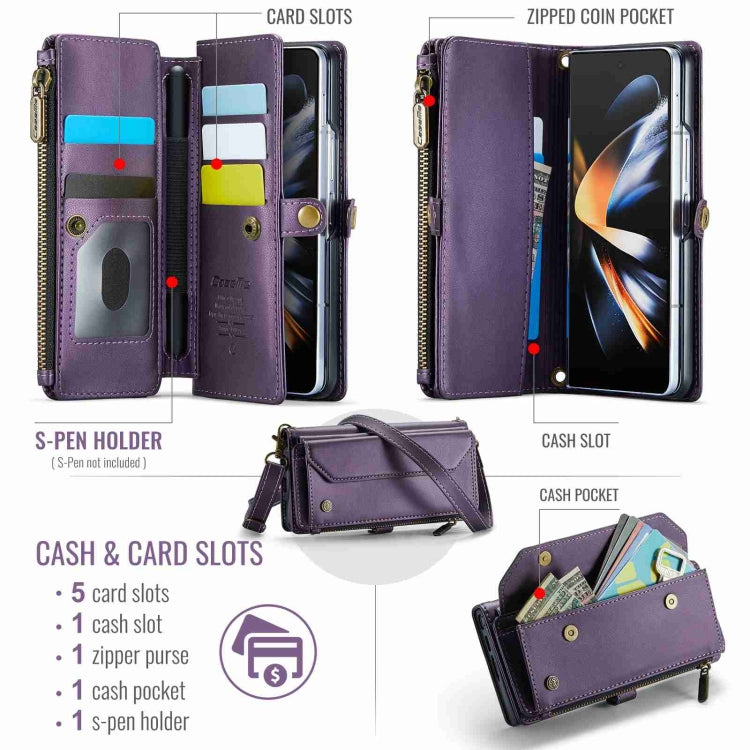 For Samsung Galaxy Z Fold4 CaseMe C36 Card Slots Zipper Wallet RFID Anti-theft Leather Phone Case