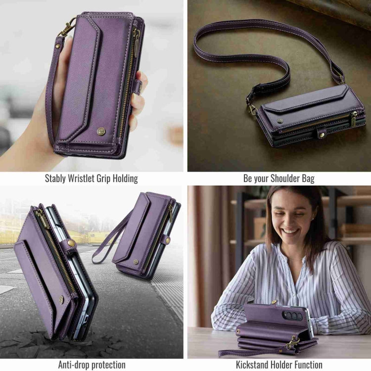 For Samsung Galaxy Z Fold4 CaseMe C36 Card Slots Zipper Wallet RFID Anti-theft Leather Phone Case