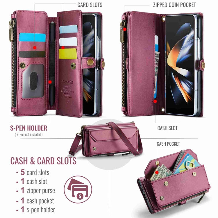 For Samsung Galaxy Z Fold4 CaseMe C36 Card Slots Zipper Wallet RFID Anti-theft Leather Phone Case