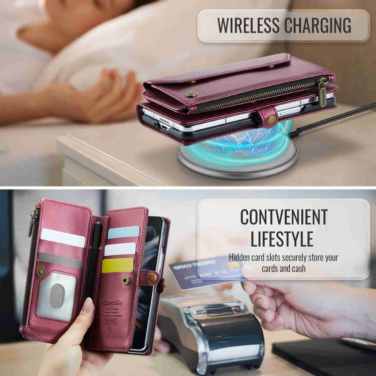 For Samsung Galaxy Z Fold4 CaseMe C36 Card Slots Zipper Wallet RFID Anti-theft Leather Phone Case