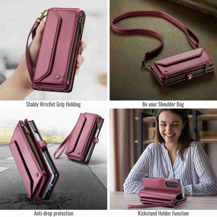 For Samsung Galaxy Z Fold4 CaseMe C36 Card Slots Zipper Wallet RFID Anti-theft Leather Phone Case