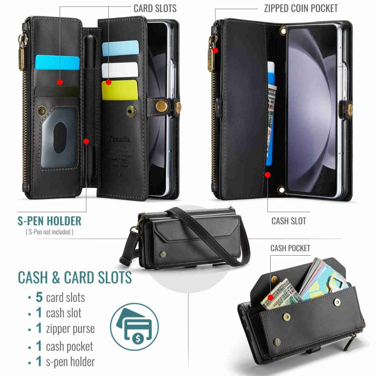 For Samsung Galaxy Z Fold5 CaseMe C36 Card Slots Zipper Wallet RFID Anti-theft Leather Phone Case